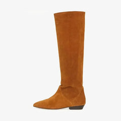 Cow suede Large tubular Pleated Knee high Boots
