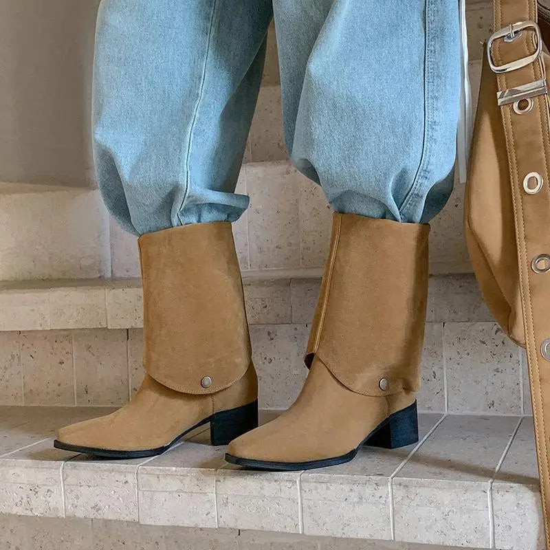 Cow suede Turned-over Edge Modern Boots