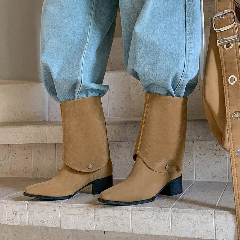 Cow suede Turned-over Edge Modern Boots