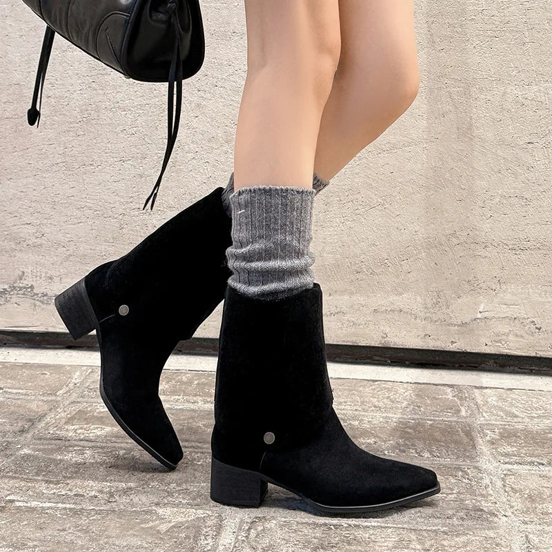 Cow suede Turned-over Edge Modern Boots