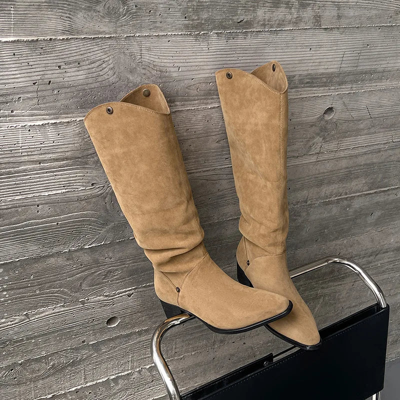 Cow suede Turned-over Edge Modern Boots
