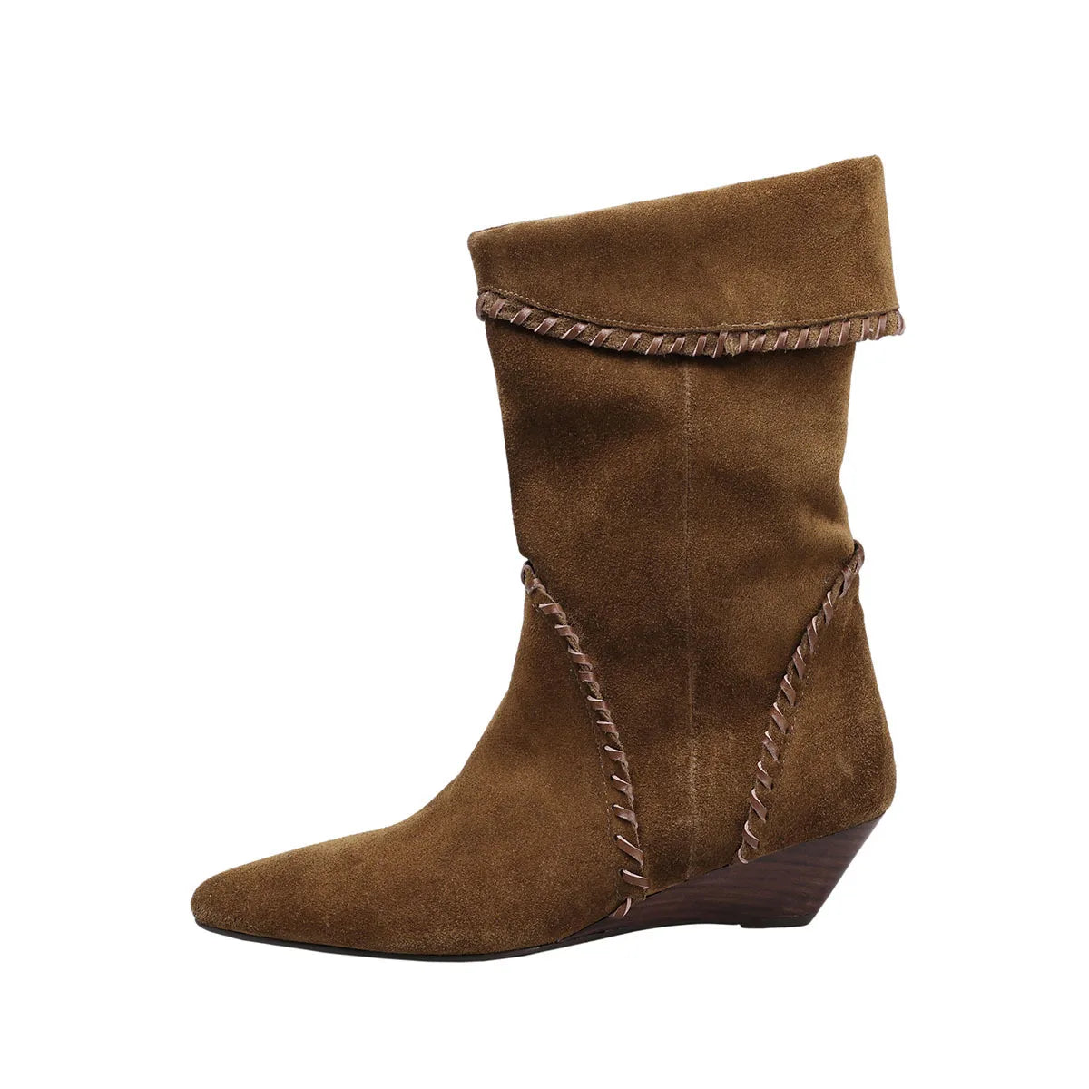 Cow suede Wedges Mid-Calf Boots