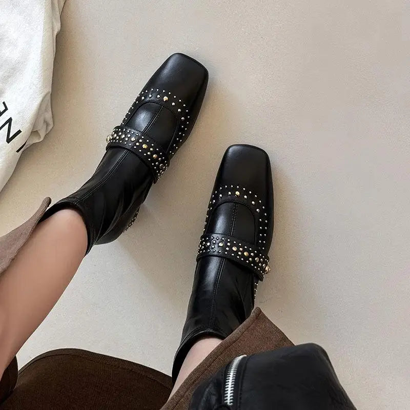 Cowhide Rivet Knee high Boots