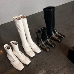 Cowhide Rivet Knee high Boots
