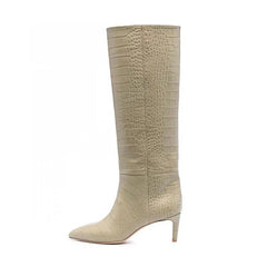 Crocodile Print Brown Knee High Boots