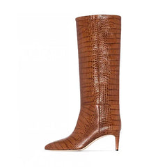 Crocodile Print Brown Knee High Boots