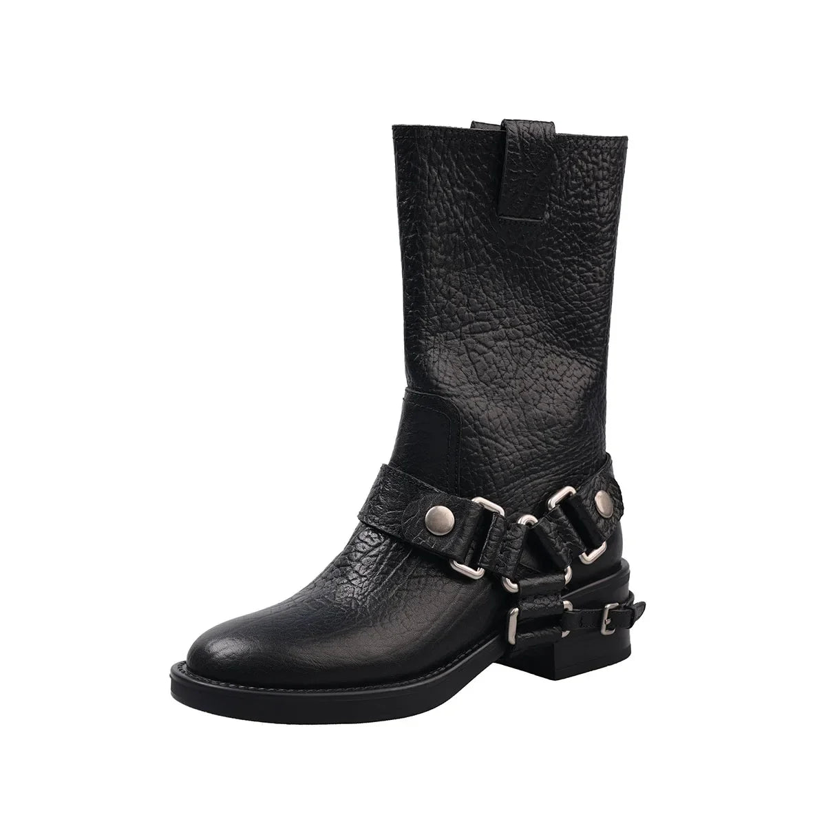 Embossed cowhide Rivet Riding Boots