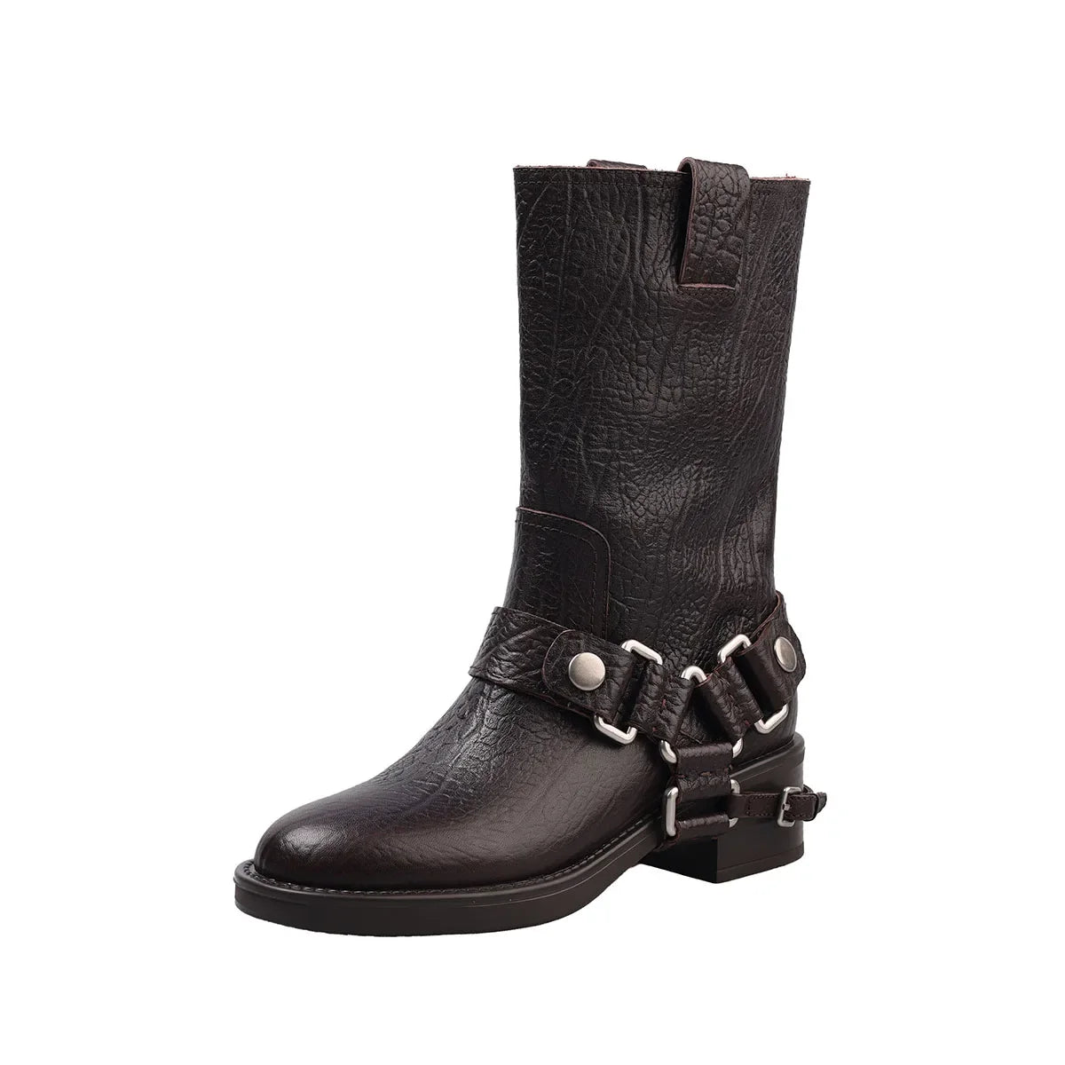 Embossed cowhide Rivet Riding Boots