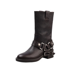 Embossed cowhide Rivet Riding Boots