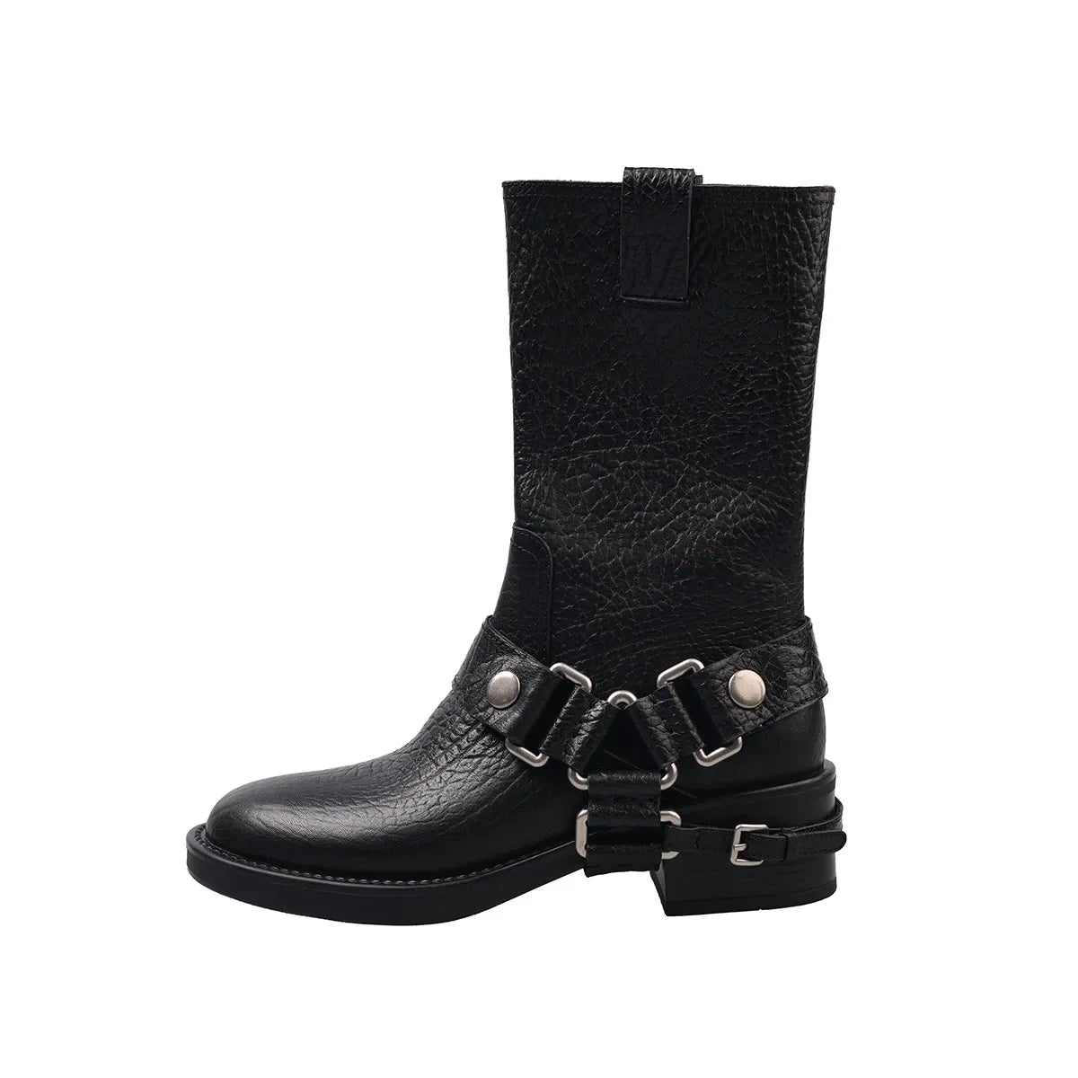 Embossed cowhide Rivet Riding Boots