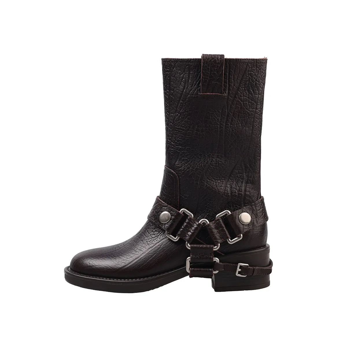 Embossed cowhide Rivet Riding Boots