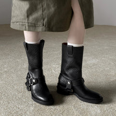 Embossed cowhide Rivet Riding Boots