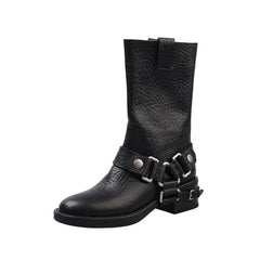 Embossed cowhide Rivet Riding Boots