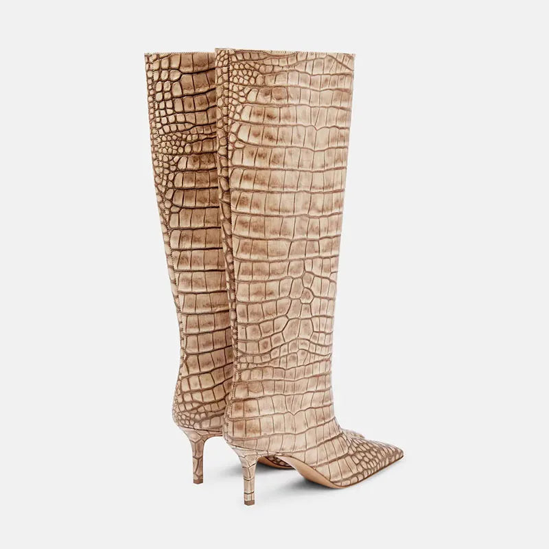 Crocodile Grain Knee High Boots
