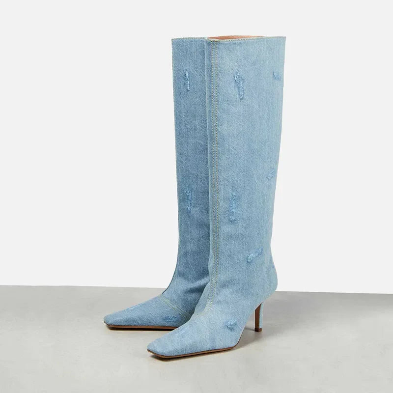 Crocodile Grain Knee High Boots