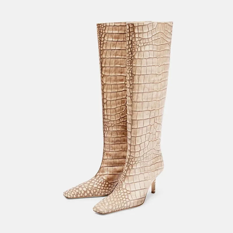 Crocodile Grain Knee High Boots