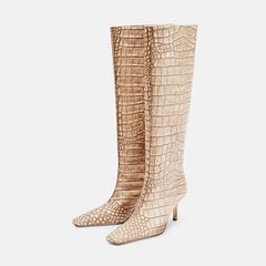 Crocodile Grain Knee High Boots