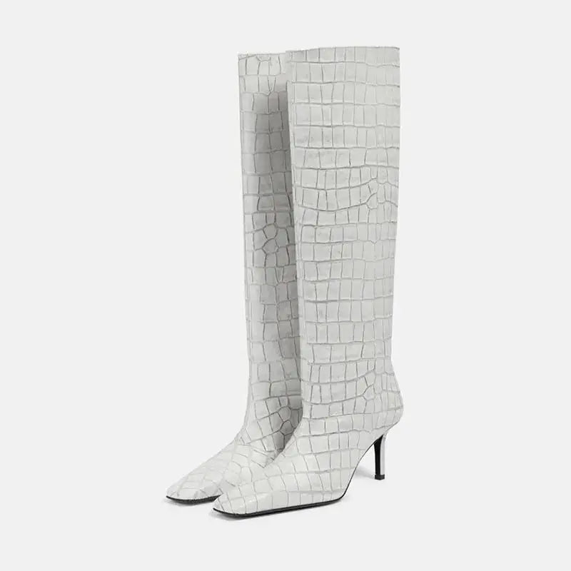 Crocodile Grain Knee High Boots