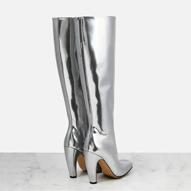 Genuine Leather Weave Skinny Boots