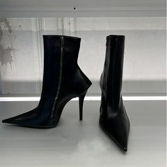 Pointed Toe Thin Heels Side Zipper Motorcycle Boots