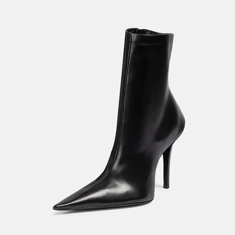 Pointed Toe Thin Heels Side Zipper Motorcycle Boots