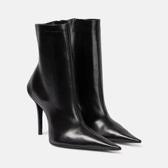 Pointed Toe Thin Heels Side Zipper Motorcycle Boots