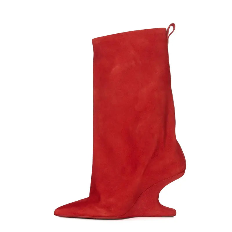 Sping Black PU Wedges Boots