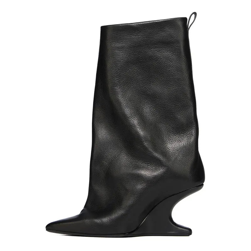 Sping Black PU Wedges Boots