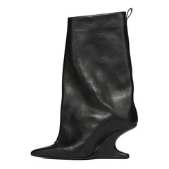 Sping Black PU Wedges Boots