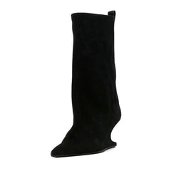 Sping Black PU Wedges Boots
