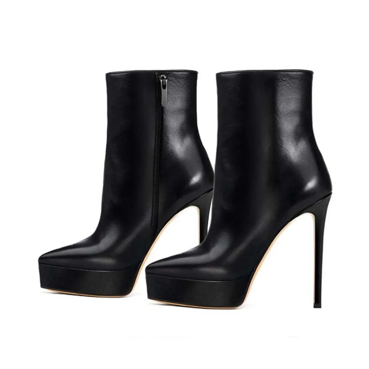 Spring Black PU Platform Thin heels Short Boots