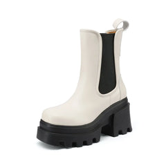 Spring White Cowhide platform Chelsea Boots