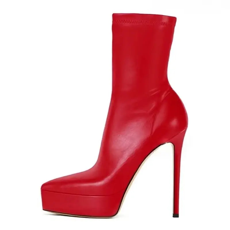 Spring White Elastic PU Platform Thin heels Short Boots
