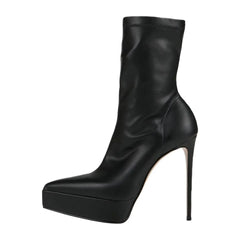 Spring White Elastic PU Platform Thin heels Short Boots