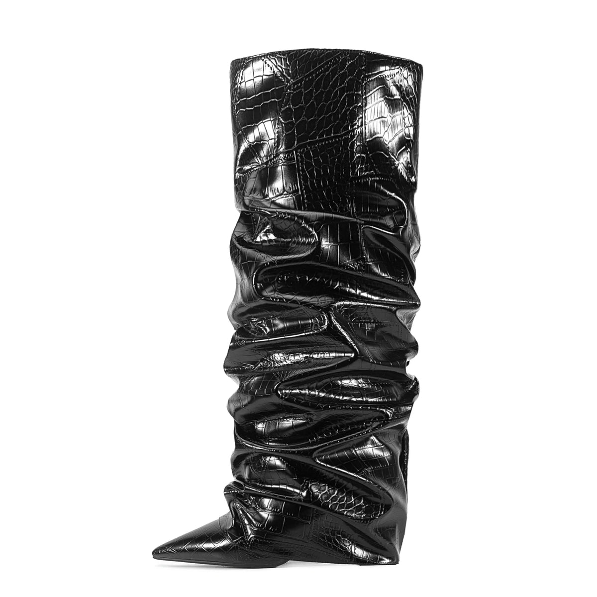 Stone pattern Microfiber Pleated Knee-high Boots