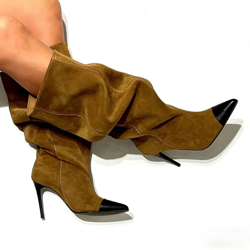 Suede Pleated Large tubular Boots