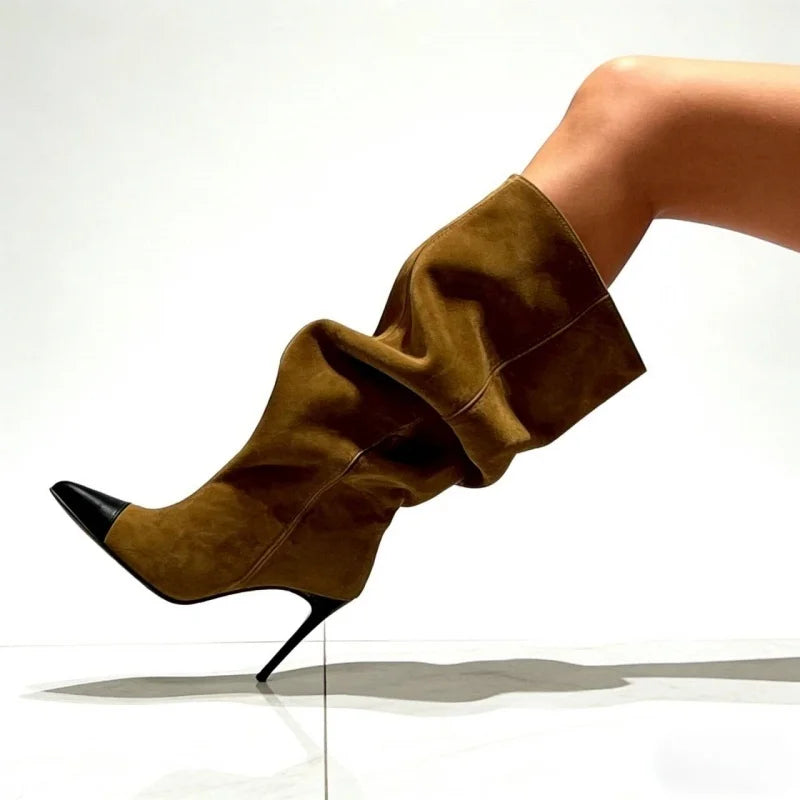Suede Pleated Large tubular Boots