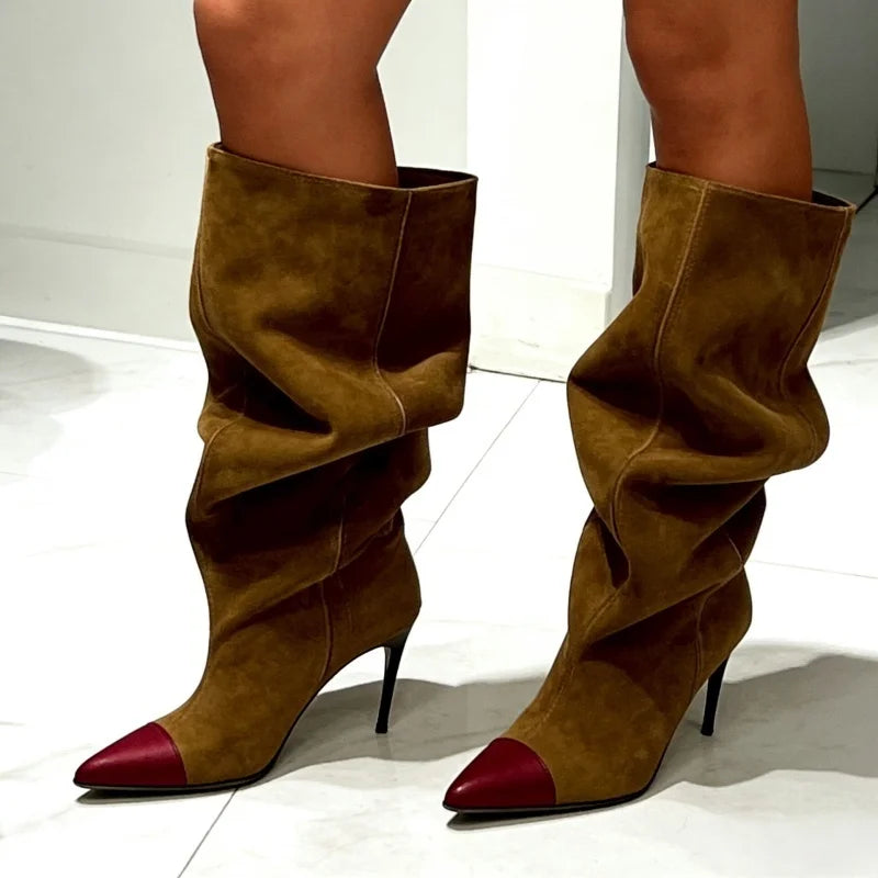 Suede Pleated Large tubular Boots
