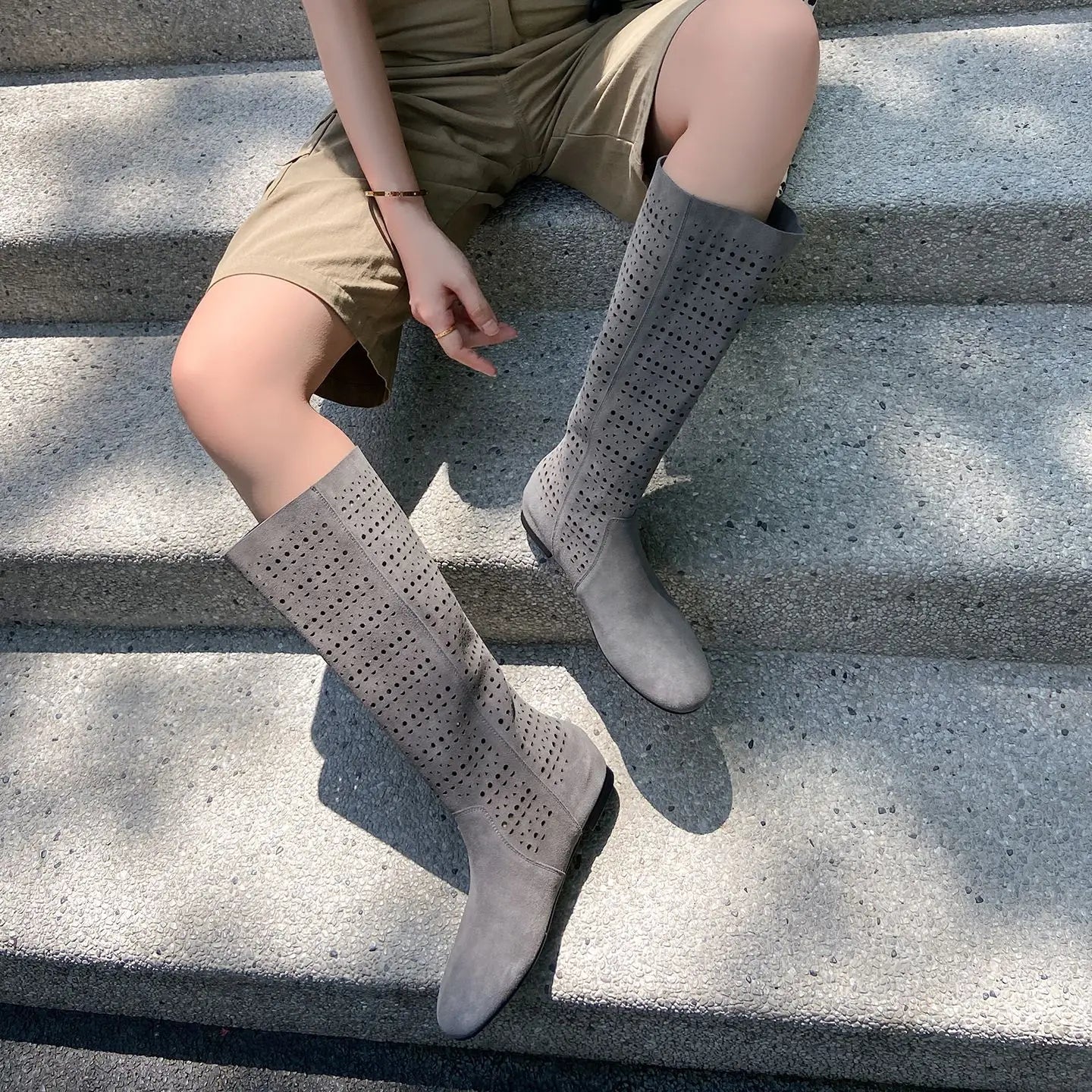 Summer Cow suede Increased Internal Knee high Boots