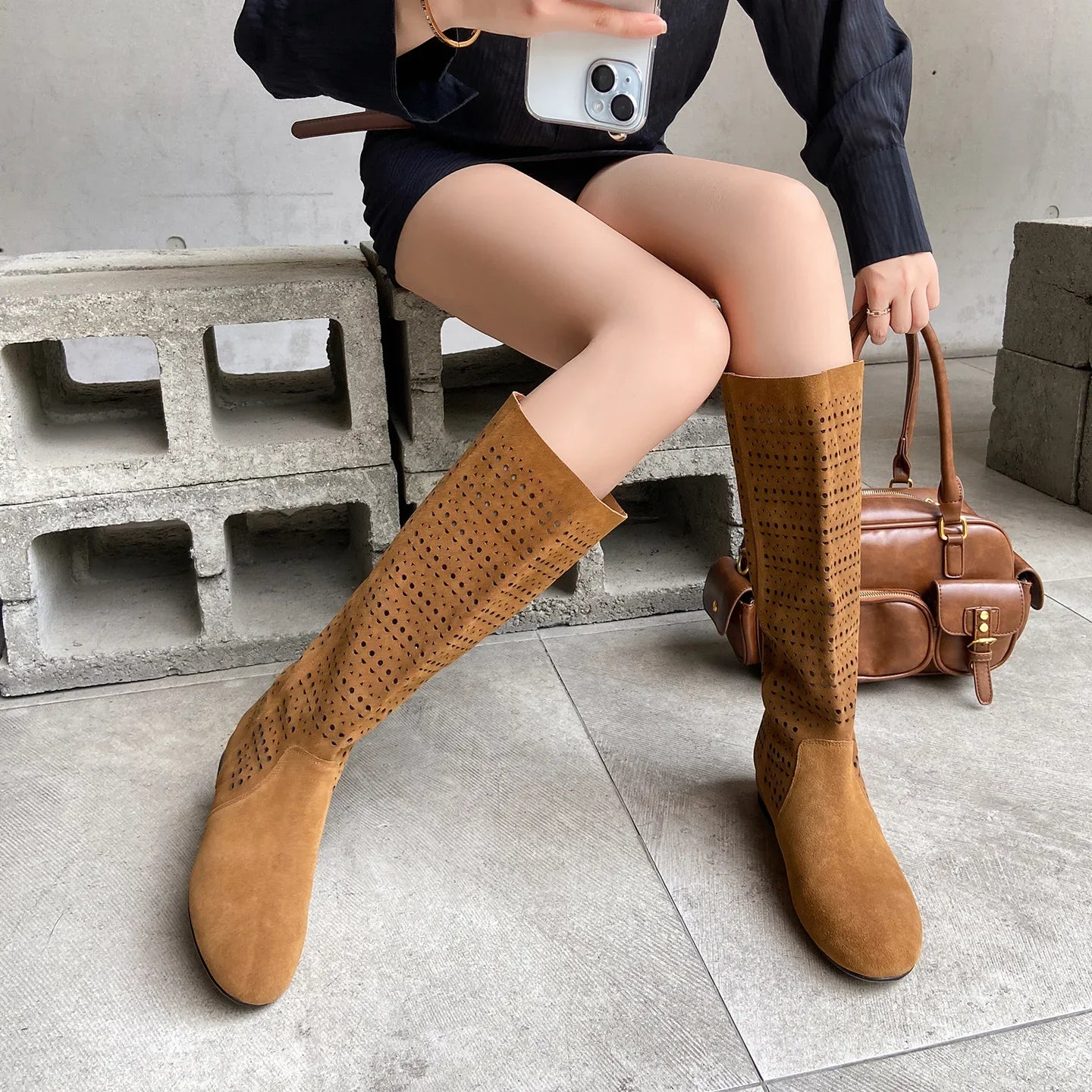 Summer Cow suede Increased Internal Knee high Boots