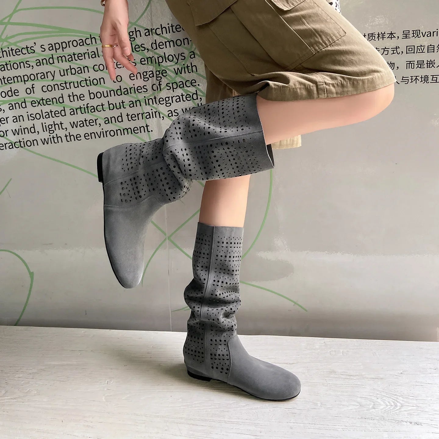 Summer Cow suede Increased Internal Knee high Boots