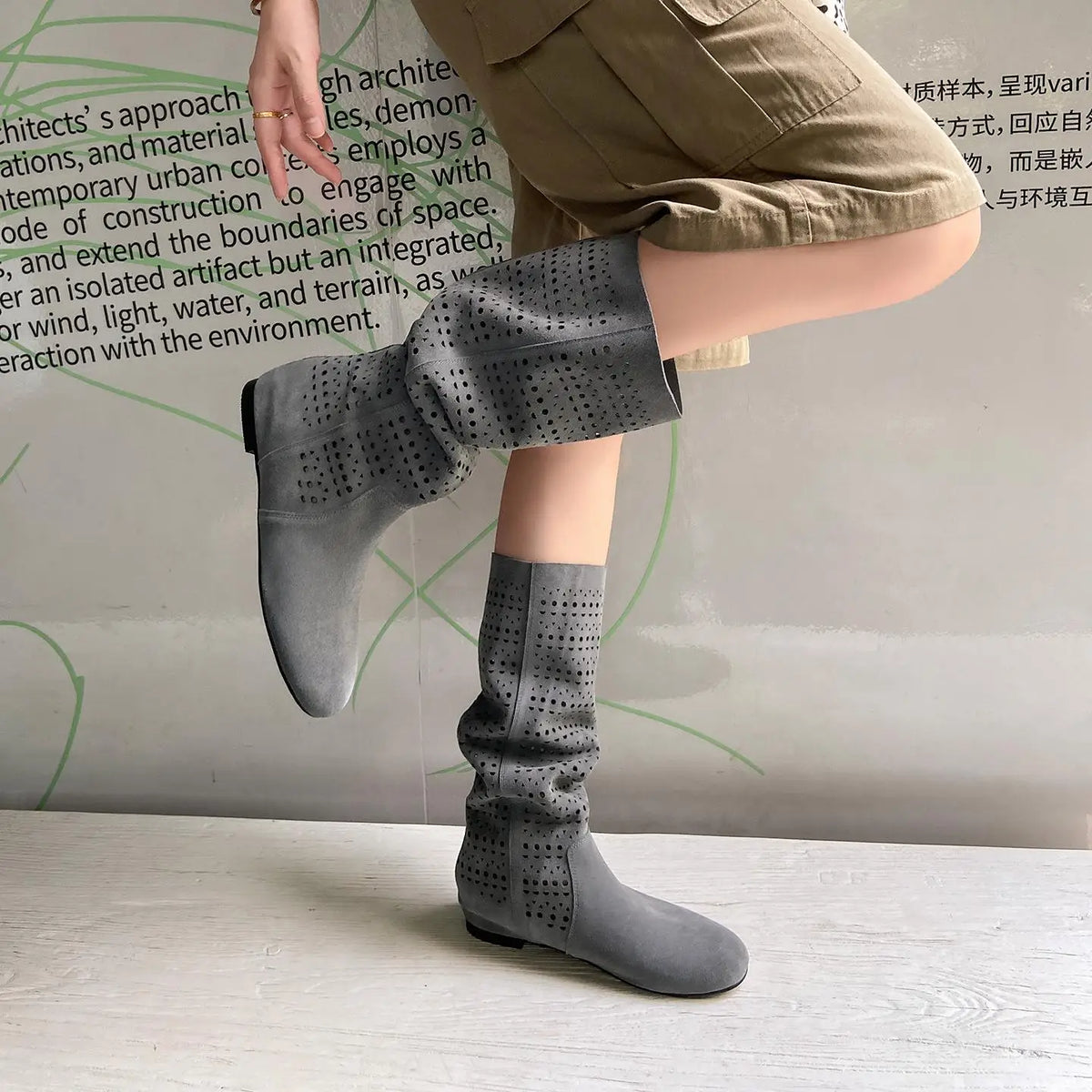 Summer Cow suede Increased Internal Knee high Boots