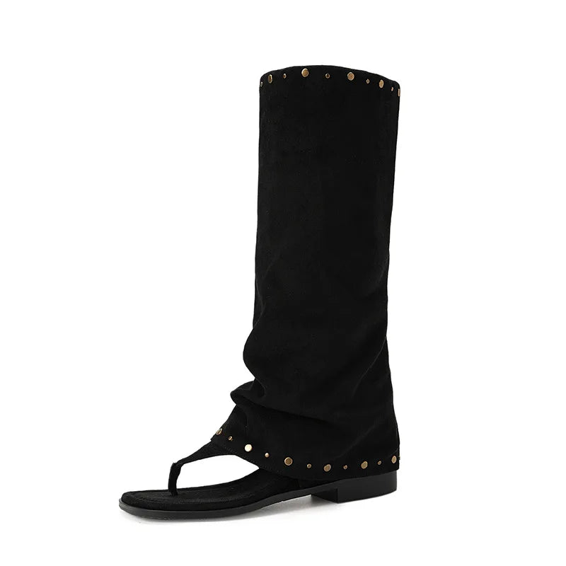 Summer Suede Pinch Toe Increased Internal Trouser legs Boots