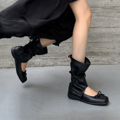 Summer cowhide Hollow Mid-Calf Boots