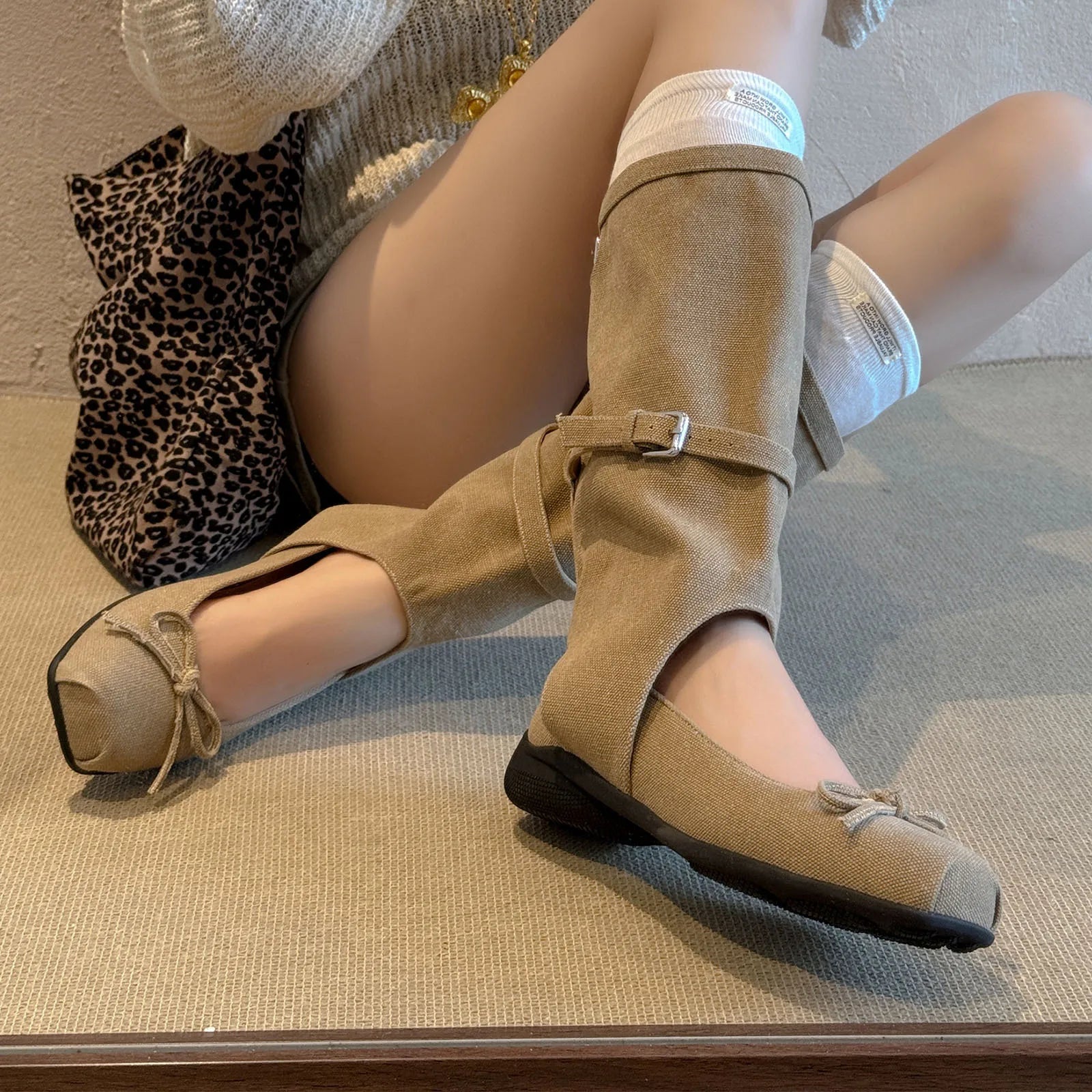 Summer cowhide Hollow Mid-Calf Boots