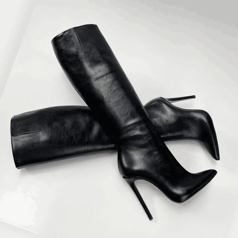 Winter Simple Style Pointed Toe Super High Heel Slip-on Knee High Boots