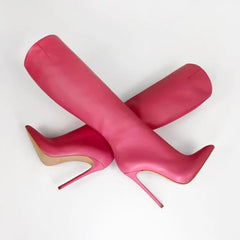 Winter Simple Style Pointed Toe Super High Heel Slip-on Knee High Boots