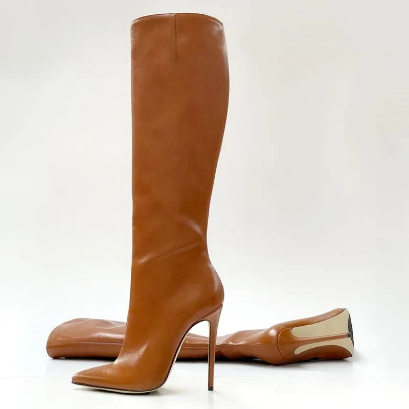 Winter Simple Style Pointed Toe Super High Heel Slip-on Knee High Boots