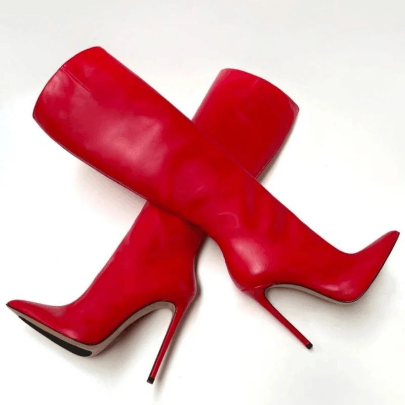 Winter Simple Style Pointed Toe Super High Heel Slip-on Knee High Boots