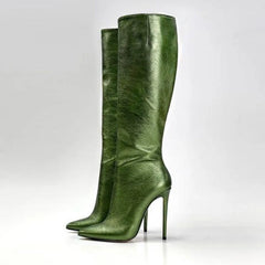 Winter Simple Style Pointed Toe Super High Heel Slip-on Knee High Boots
